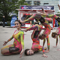 Acrobatic  Contortionists  Our acrobatic contortionists will dazzle your guests! Acrobatic tricks, dance and contotion make this show a crowd pleaser! Indoor and outdoor capabilities!